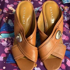 Coach Women's Brown Leather Mules